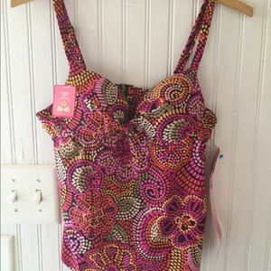 Maidenform 34A Bathing Suit Top Pink Geometric NWT